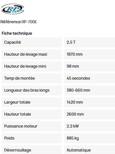 Pont monocolonne 2,5T RP TOOLS